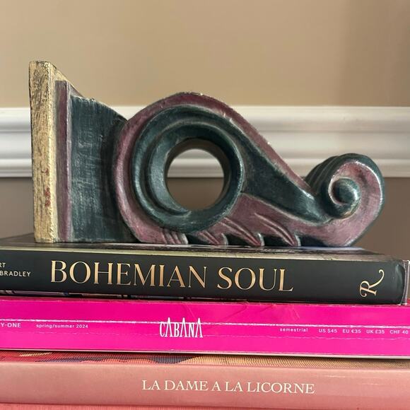 Vintage Wall Sconce Corbel Shelf solid wood Mexico blue burgundy 11x5” drape - Picture 4 of 16